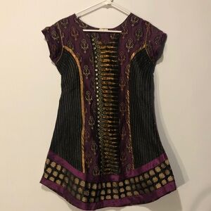 Handmade Purple and Black Tunic/Mini Dress with Gold Accents